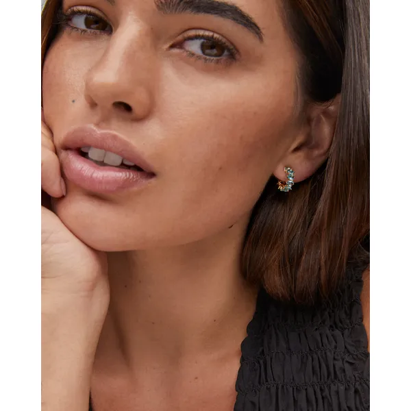 Cailin Gold Crystal Huggie Earrings in Aqua Crystal by Kendra Scott Image 2 House of Silva Wooster, OH