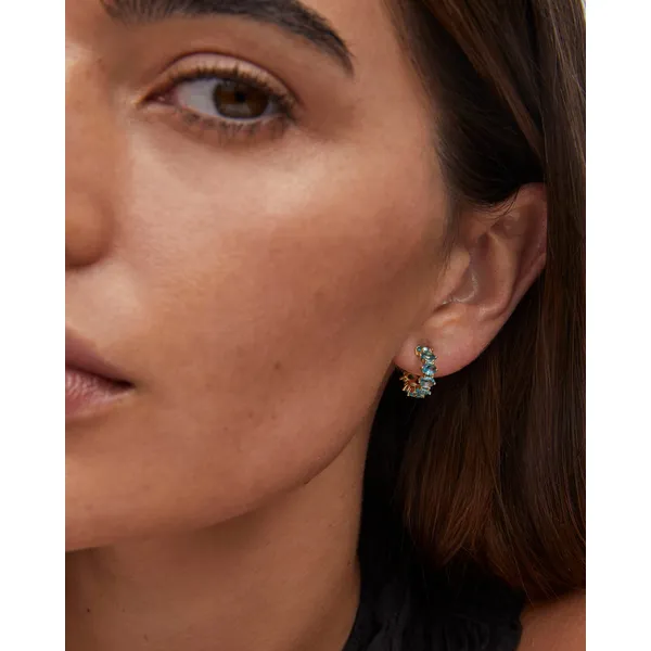 Cailin Gold Crystal Huggie Earrings in Aqua Crystal by Kendra Scott Image 3 House of Silva Wooster, OH
