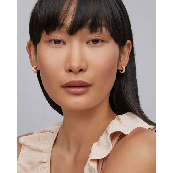 Cailin Gold Crystal Huggie Earrings in Ivory Mother of Pearl by Kendar Scott Image 2 House of Silva Wooster, OH