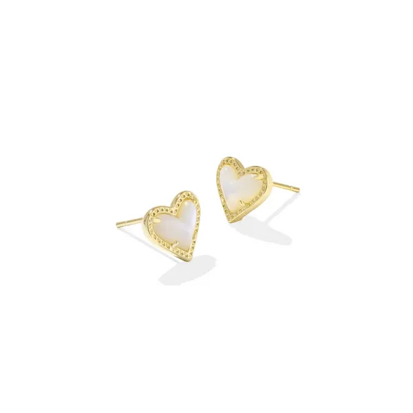 Ari Heart Gold Huggie Earrings in Ivory Mother of Pearl by Kendra Scott House of Silva Wooster, OH