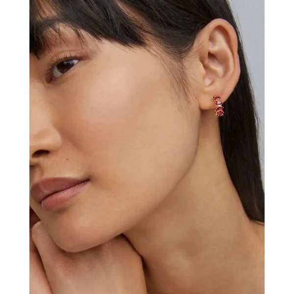 Cailin Gold Crystal Huggie Earrings in Red Crystal by Kendra Scott Image 3 House of Silva Wooster, OH