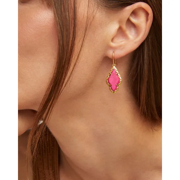 Adeline Vintage Gold Drop Earrings in Dark Fuschia Variegated Magnesite by Kendra Scott Image 2 House of Silva Wooster, OH