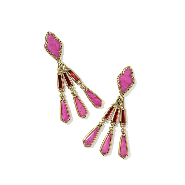 Adeline Vintage Gold Statement Earrings in Pink Mix by Kendra Scott House of Silva Wooster, OH