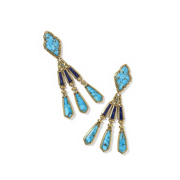 Adeline Vintage Gold Statement Earrings in Blue Mix by Kendra Scott House of Silva Wooster, OH
