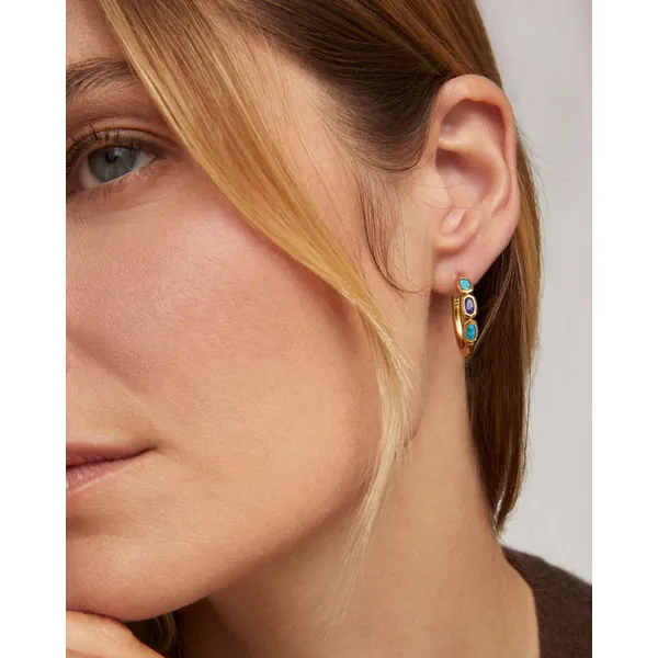 Mini Elisa Vintage Gold Hoop Earring in Blue Mix by Kendra Scott Image 2 House of Silva Wooster, OH