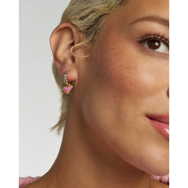 Ari Heart Arrow Huggie Earrings in Gold Pink Opalescent by Kendra Scot Image 2 House of Silva Wooster, OH