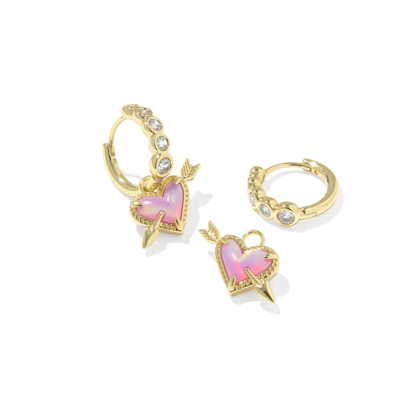 Ari Heart Arrow Huggie Earrings in Gold Pink Opalescent by Kendra Scot House of Silva Wooster, OH