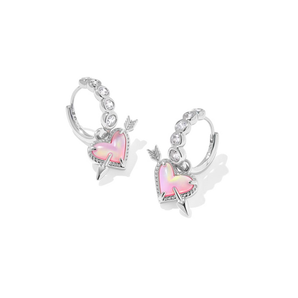 Ari Heart Arrow Huggie Earrings in Silver Pink Opalescent by Kendra Scott House of Silva Wooster, OH