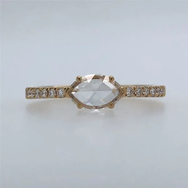 18K Yellow Gold Horizontal Rose Cut Marquise Diamond.30ct &.13ct Sides Hudson Valley Goldsmith New Paltz, NY