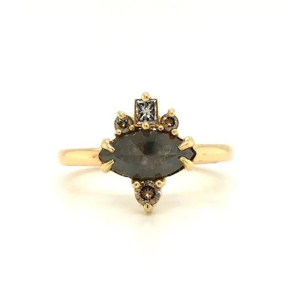 14K Yellow Gold Rough Cut Grey Marquise Diamond Ring Hudson Valley Goldsmith New Paltz, NY