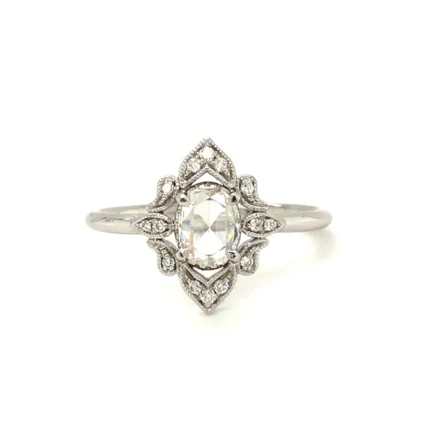 18K White Gold 5X4mm 0.37Ct Oval Rose Cut diamond 0.43Ctw Diamonds new vintage look Hudson Valley Goldsmith New Paltz, NY
