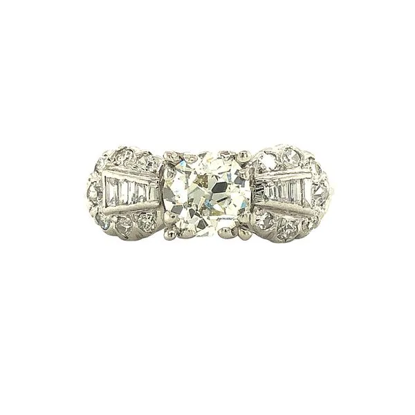 ESTATE Platinum vintage engagement style ring. The center diamond is approximately 1.00ct, color: J, clarity: SI2. Approximately Hudson Valley Goldsmith New Paltz, NY