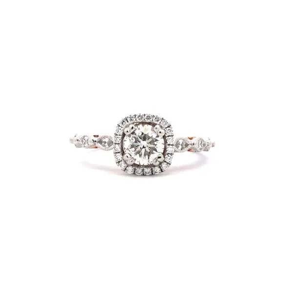 18k white gold with rose gold accents, featuring 0.75ct round brilliant natural round diamond accented by 0.32cttw diamonds alon Hudson Valley Goldsmith New Paltz, NY