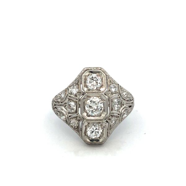 Estate Platinum art-deco diamond ring featuring approximately 0.75cttw color range: G-H Clarity: SI open design work and engravi Hudson Valley Goldsmith New Paltz, NY