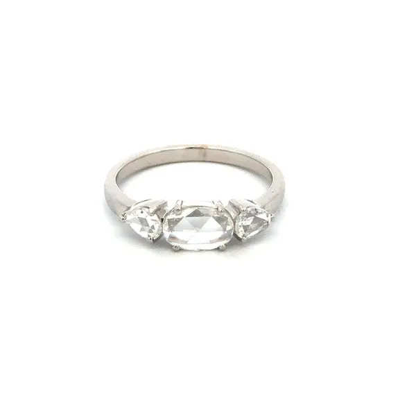 18K White Gold Ring with 0.32ct Oval Rose Cut & Pear Rose Cut Diamond 0.23ct Hudson Valley Goldsmith New Paltz, NY