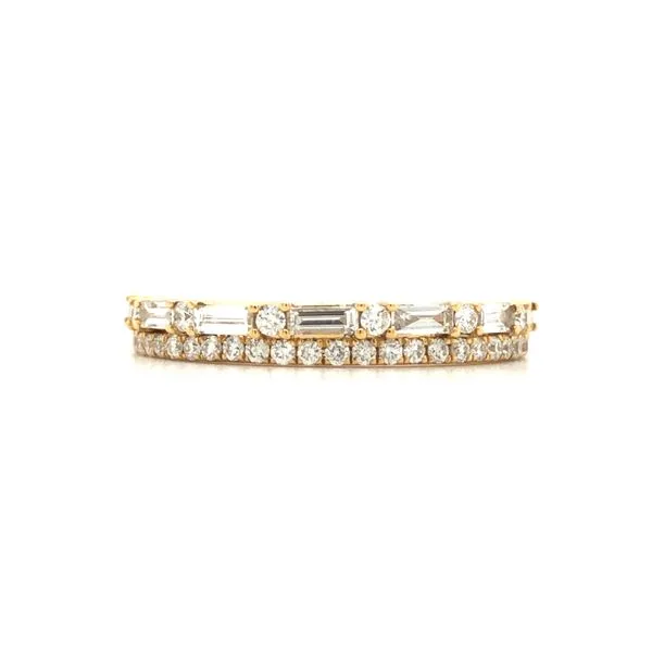 18k yellow gold double row band featuring one row of round brilliant diamonds and the second rof of alternating round and straig Hudson Valley Goldsmith New Paltz, NY