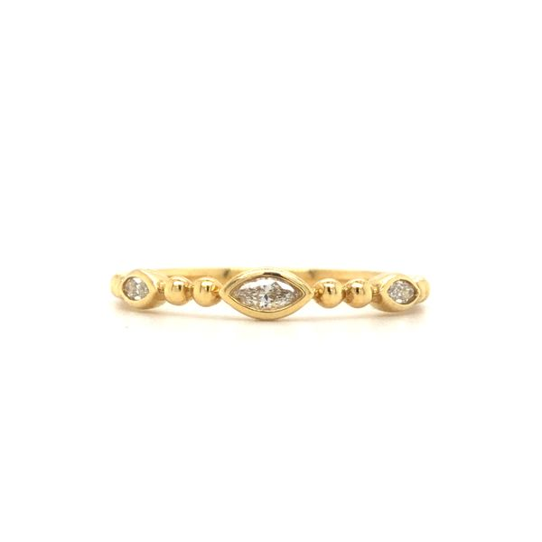 18k yellow gold bead featuring beaded design with bzel set 0.12ctw marquise diamonds Hudson Valley Goldsmith New Paltz, NY