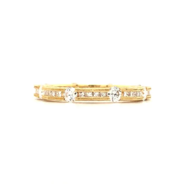 18k yellow gold eternity style ring featuring 1.06cttw of square princess cut diamonds and round brilliant diamonds with milgrai Hudson Valley Goldsmith New Paltz, NY