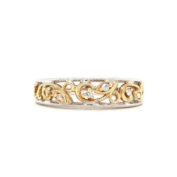 14K Two Tone, Yellow & white Gold Open Design Band with.05tw Diamonds Hudson Valley Goldsmith New Paltz, NY