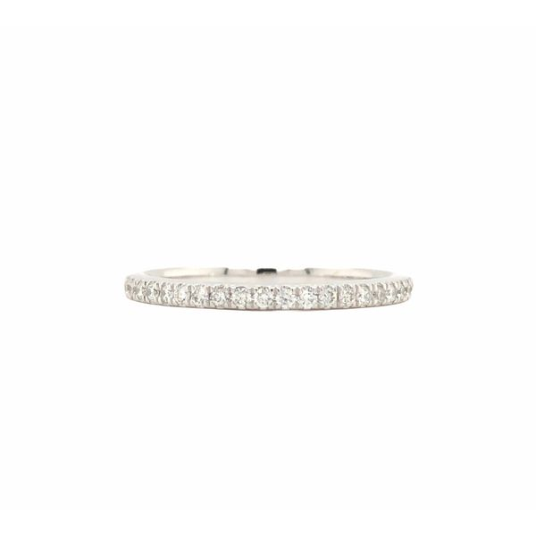 14k white gold straight shared prong diamond band featuring 0.16cttw round brilliant diamonds Hudson Valley Goldsmith New Paltz, NY