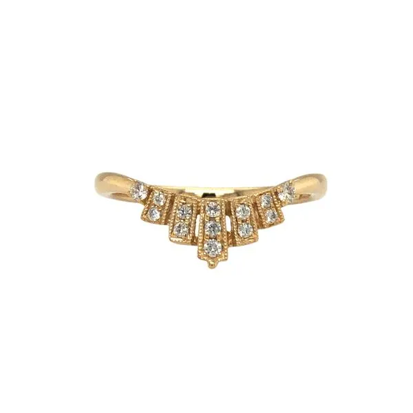 14k yellow gold shadow / curved band featuring art deco inspired designs along the top curved section featuring 0.12cttw round b Hudson Valley Goldsmith New Paltz, NY