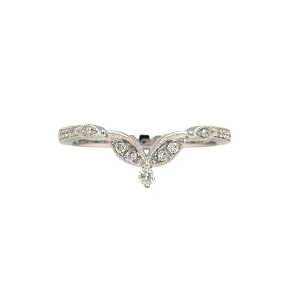 14k white gold curved / shadow band featuring marquise shaped designs holding 0.11cttw round brilliant diamonds hand set along t Hudson Valley Goldsmith New Paltz, NY