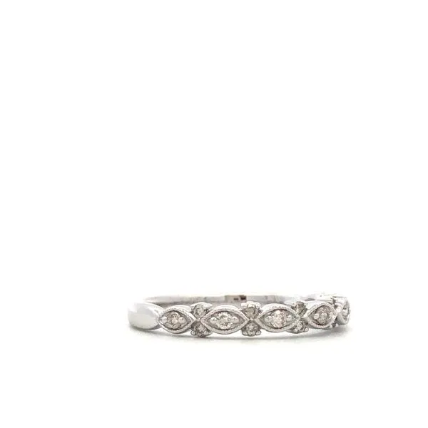 14K White Gold Patterned Diamond Wedding Band Image 2 Hudson Valley Goldsmith New Paltz, NY
