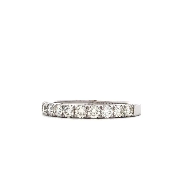 14k white gold straight diamond band featuring 0.75cttw round brilliant diamonds hand set along the top half of the ring. Diamon Image 2 Hudson Valley Goldsmith New Paltz, NY