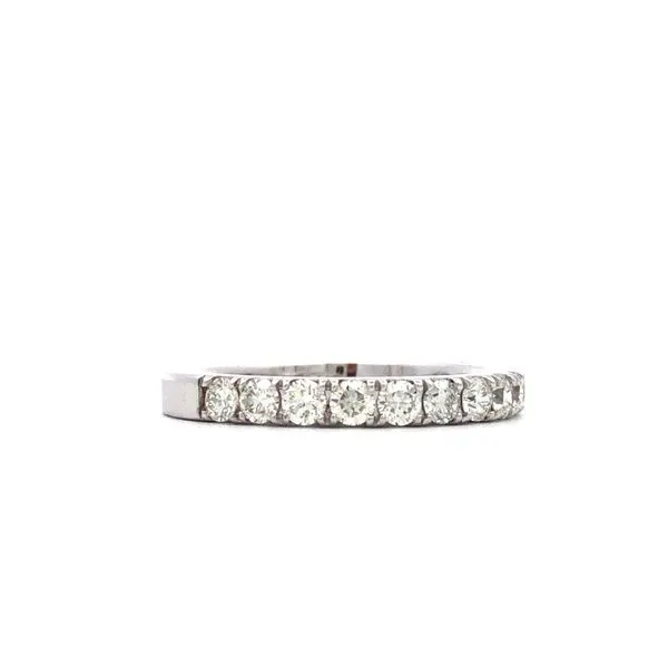 14k white gold straight diamond band featuring 0.75cttw round brilliant diamonds hand set along the top half of the ring. Diamon Image 3 Hudson Valley Goldsmith New Paltz, NY