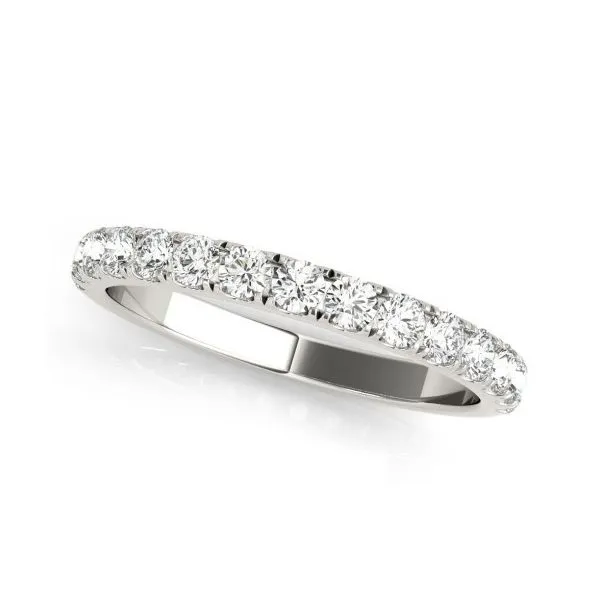 14k white gold straight diamond ring featuring 1.50cttw round brilliant diamonds hand set along the top half of the ring Hudson Valley Goldsmith New Paltz, NY
