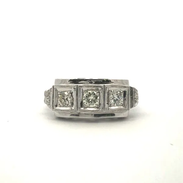ESTATE 14k white gold ring featuring three diamonds, approximately 1/2cttw set along vintage three stone design Hudson Valley Goldsmith New Paltz, NY