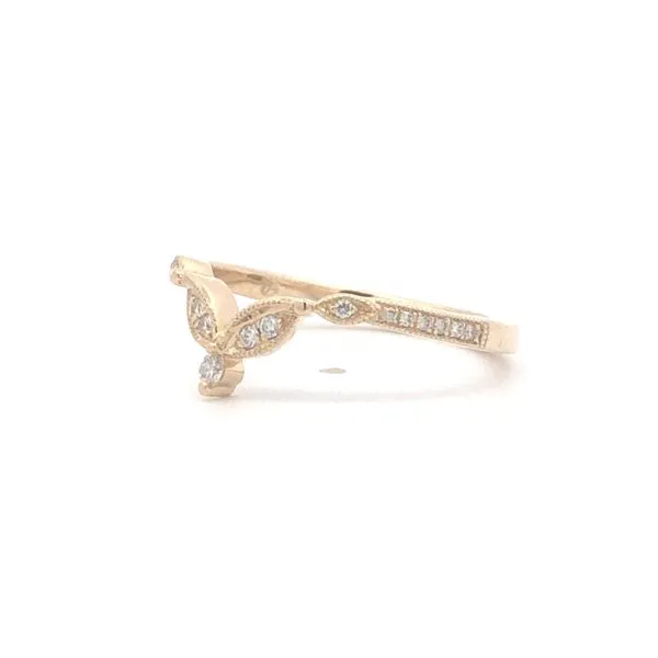 This 14K yellow gold curved/shadow band features marquise shaped designs holding 0.11cttw round brilliant diamonds. The diamonds Image 2 Hudson Valley Goldsmith New Paltz, NY