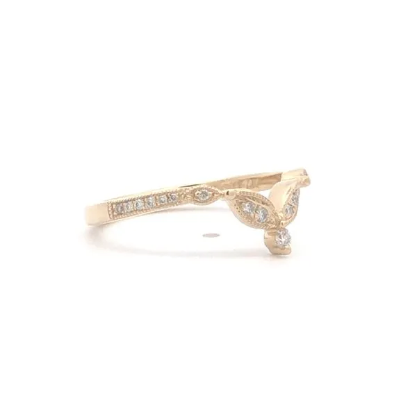 This 14K yellow gold curved/shadow band features marquise shaped designs holding 0.11cttw round brilliant diamonds. The diamonds Image 3 Hudson Valley Goldsmith New Paltz, NY
