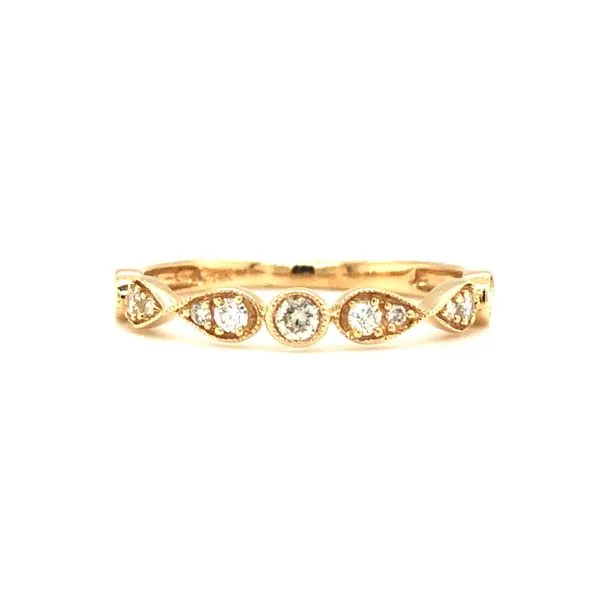 14k yellow gold band featuring 0.25cttw of round brilliant cut diamonds prong and bezel set in a wavy pattern. The ring has milg Hudson Valley Goldsmith New Paltz, NY