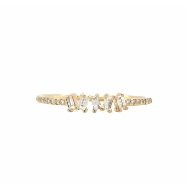 14k yellow gold offset diamond fashion ring featuring 0.15cttw baguette and round diamonds Hudson Valley Goldsmith New Paltz, NY