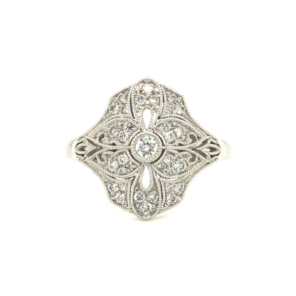 14K White Gold Filigree Vintage Style Diamond Ring 14K White Gold 0.264 Ctw Hudson Valley Goldsmith New Paltz, NY