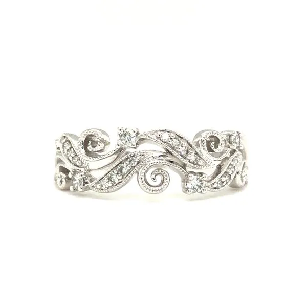 14k White Gold Floral Designed Band with Round Diamonds Hudson Valley Goldsmith New Paltz, NY