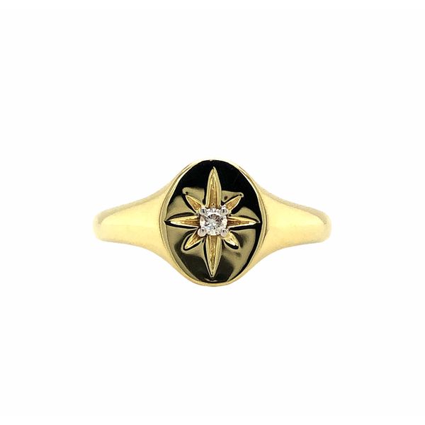 14K Yellow Gold Signet Style Ring with Starburst.04ctw Diamonds Hudson Valley Goldsmith New Paltz, NY