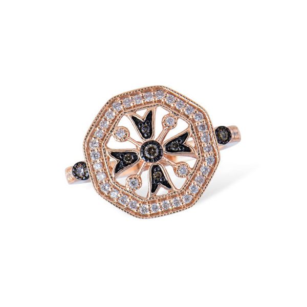 14K Rose Gold vintage Art Deco Inspired Ring featuring 0.07ct Brown Diamonds & 0.29 ct White Diamonds Hudson Valley Goldsmith New Paltz, NY