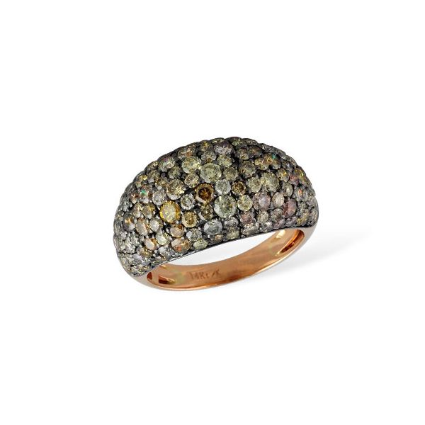 14K Rose Gold dome ring featuring 3.46ctw fancy Color Diamonds pave set along the top of the Band Hudson Valley Goldsmith New Paltz, NY