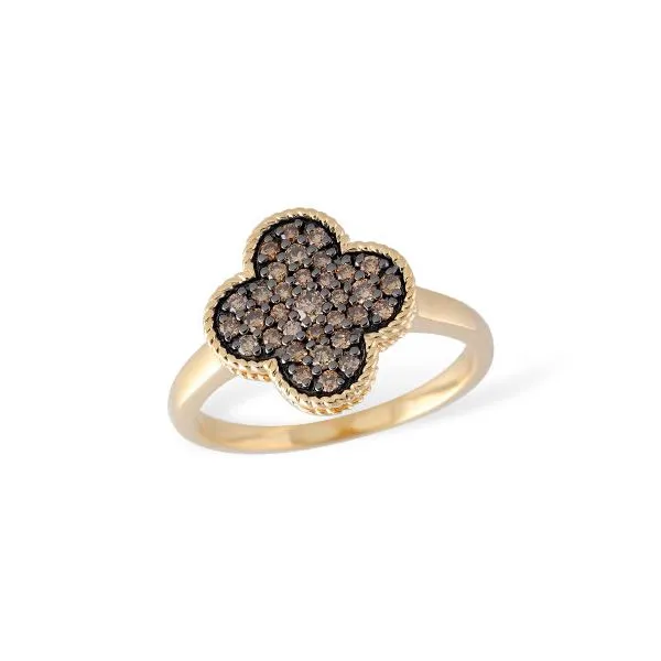 14K Yellow Gold Clover fashion Ring featuring 0.35ctw Brown Diamonds Hudson Valley Goldsmith New Paltz, NY