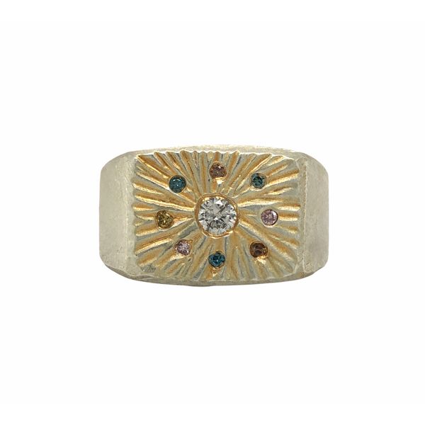 Signet style Sterling silver with 14k yellow gold fashion ring featuring 0.31cttw round brilliant diamonds. The diamonds are exp Hudson Valley Goldsmith New Paltz, NY