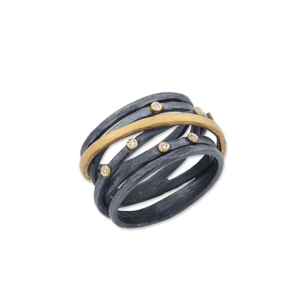 Sterling Silver and 24K Gold Crossover Ring with Diamonds Hudson Valley Goldsmith New Paltz, NY