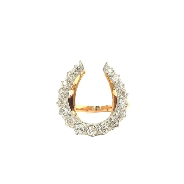 ESTATE 14k yellow gold (white gold settings) large horseshoe design featuring approximately 1/2cttw transitional cut diamonds al Hudson Valley Goldsmith New Paltz, NY