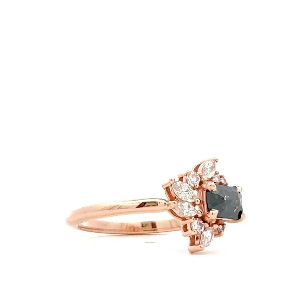 14K Rose Gold Ring Featuring A 0.40 Carat Natural Gray Emerald/Rose Cut Diamond With 0.20 Ctw Of Round And Marquise Cut Natural Diamonds Set Around Center Image 2 Hudson Valley Goldsmith New Paltz, NY