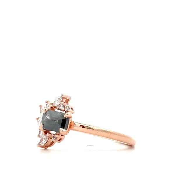 14K Rose Gold Ring Featuring A 0.40 Carat Natural Gray Emerald/Rose Cut Diamond With 0.20 Ctw Of Round And Marquise Cut Natural Diamonds Set Around Center Image 3 Hudson Valley Goldsmith New Paltz, NY