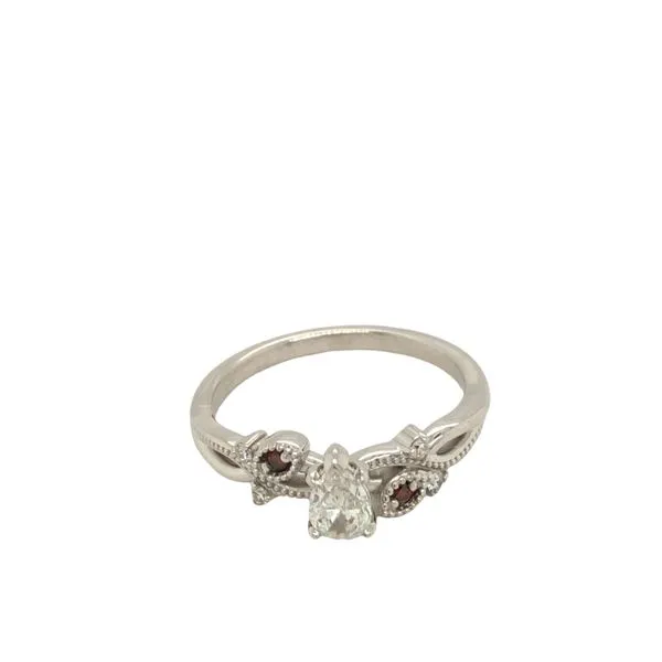 14K White Gold Vine Ring Featuring A 0.30 Carat Natural White Pear Shape Diamond With 0.04 Ctw Of Round White Natural Diamonds A Hudson Valley Goldsmith New Paltz, NY