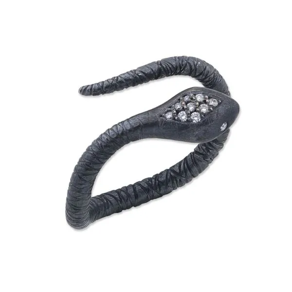 Oxidized Silver Snake Ring with Diamonds on the Head & Eyes 0.09ctw Hudson Valley Goldsmith New Paltz, NY