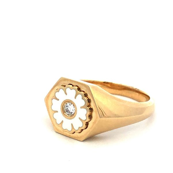14K Yellow Gold Enamel Flower Ring With 0.08 Ct Diamond Image 2 Hudson Valley Goldsmith New Paltz, NY