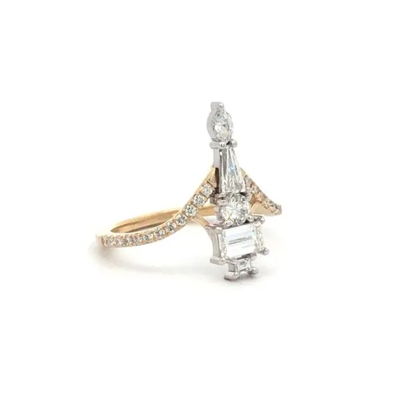 One of a kind, 14k yellow / White gold custom ring featuring 1.07cttw round and fancy shape natural diamonds. (G/H SI1 - SI2) custom chevron curved and elongated ring Image 2 Hudson Valley Goldsmith New Paltz, NY